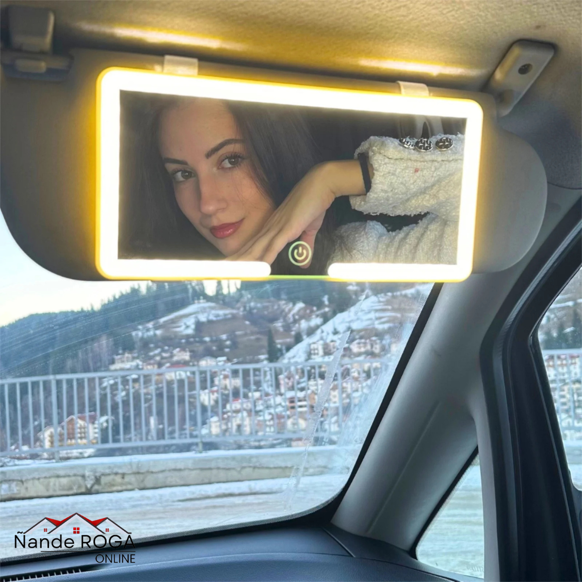 Espejo con Luz LED para Auto – Diseño Compacto y Moderno